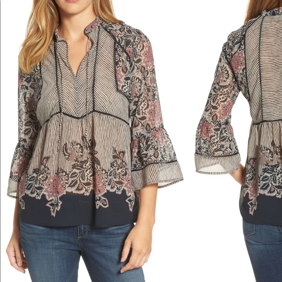 Lucky Brand Mixed Print Top - Picture 2 of 12